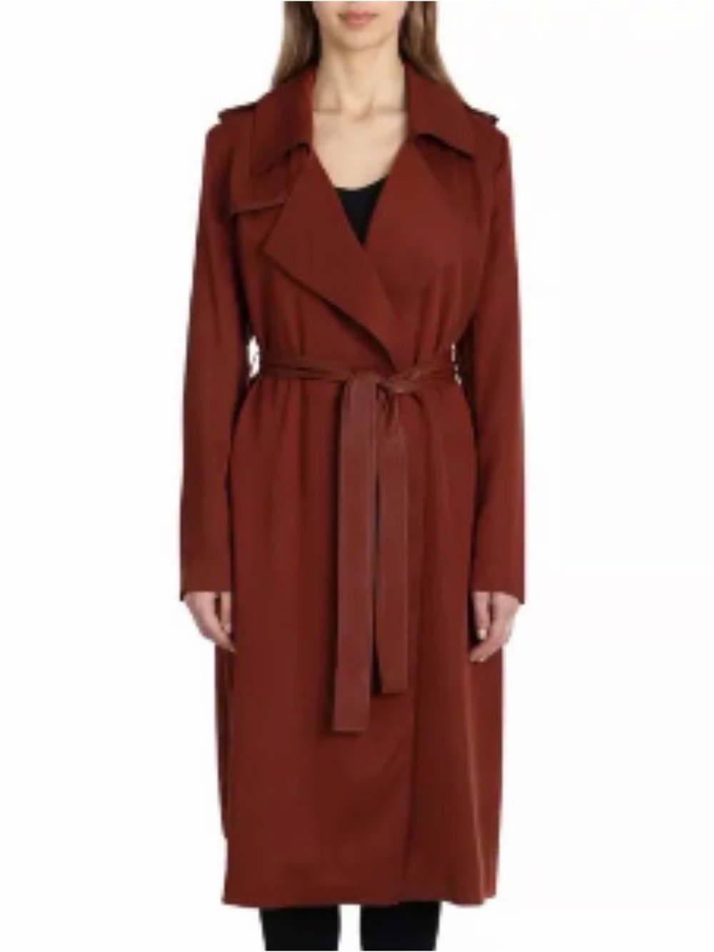 Badgely Mischka Rust Brown Trench Coat with leather accents size Medium